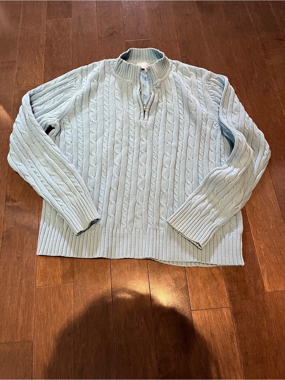 Denver Hayes Light Blue Cable-Knit Quarter Zip Sweater 100% Cotton - Picture 7 of 7